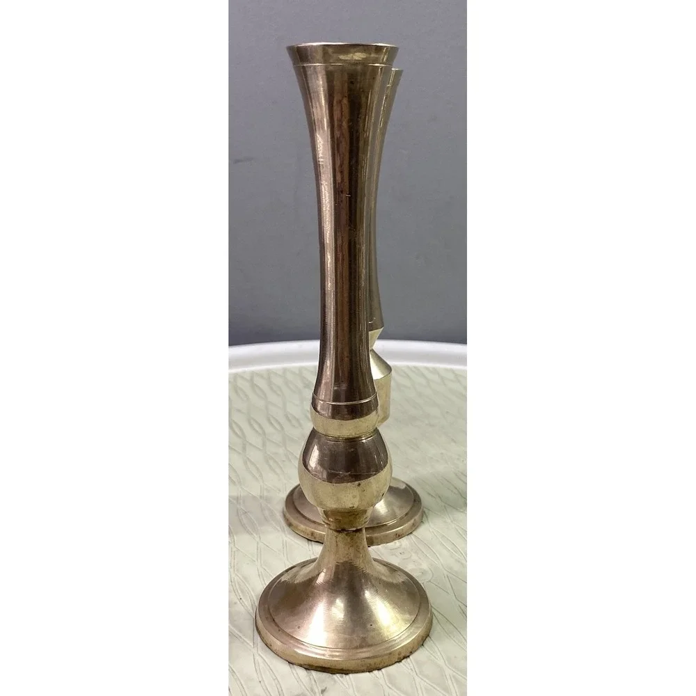 2 Vintage Handmade&Hand Engraved Gold CandleSticks Made Of Brass 6 3/4
